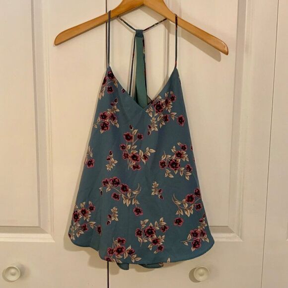 4SI3NNA Blue Pink Floral Racerback V Neck Sleeveless Cami Top Small - Picture 2 of 11